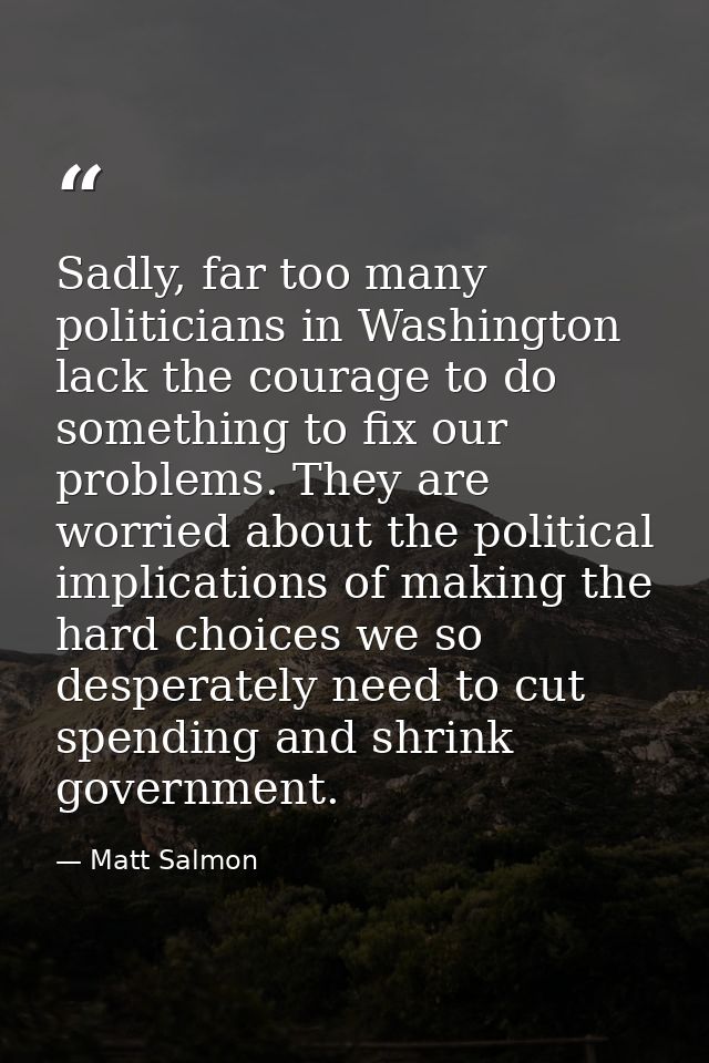 Sadly, far too many politicians in Washington lack the courage to do something to fix our problems. They are worried abo — Matt Salmon