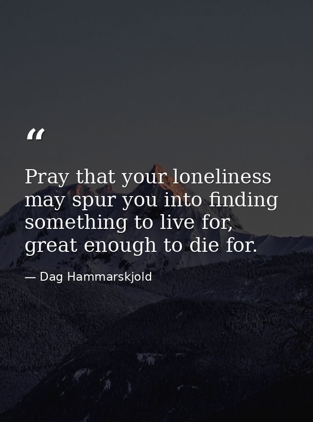 Pray that your loneliness may spur you into finding something to live for, great enough to die for. — Dag Hammarskjold