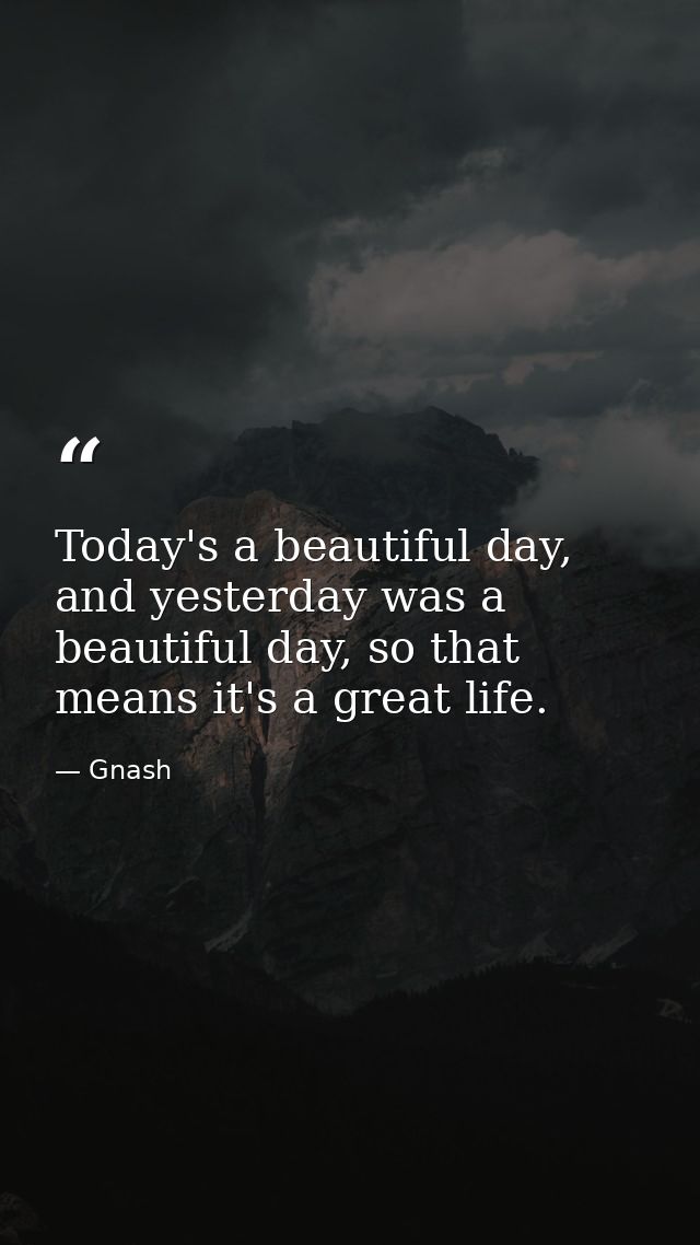 Today's a beautiful day, and yesterday was a beautiful day, so that means it's a great life. — Gnash