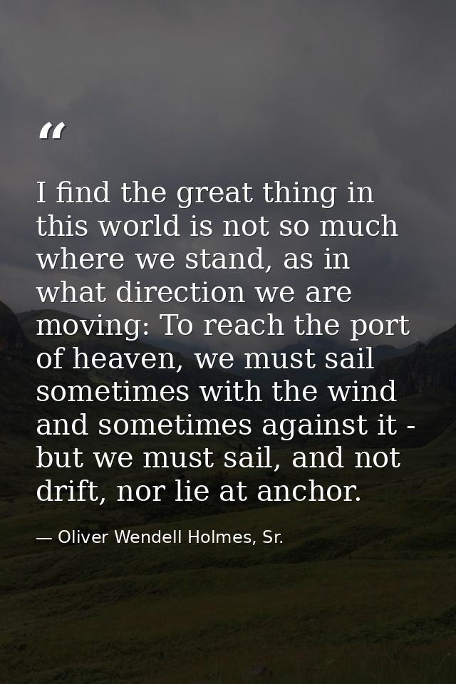 I find the great thing in this world is not so much where we stand, as in what direction we are moving: To reach the por — Oliver Wendell Holmes, Sr.