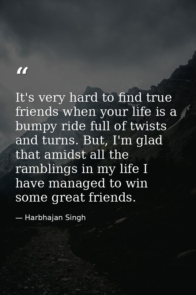 It's very hard to find true friends when your life is a bumpy ride full of twists and turns. But, I'm glad that amidst a — Harbhajan Singh