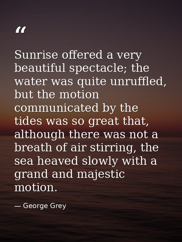 Sunrise offered a very beautiful spectacle; the water was quite unruffled, but the motion communicated by the tides was  — George Grey