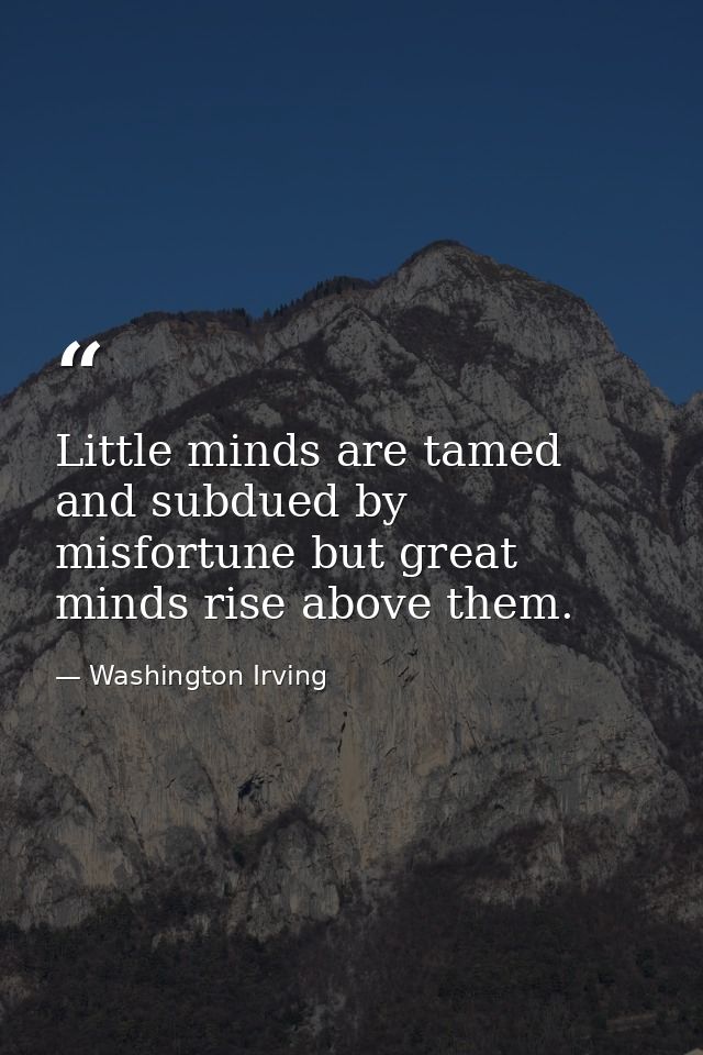 Little minds are tamed and subdued by misfortune but great minds rise above them. — Washington Irving