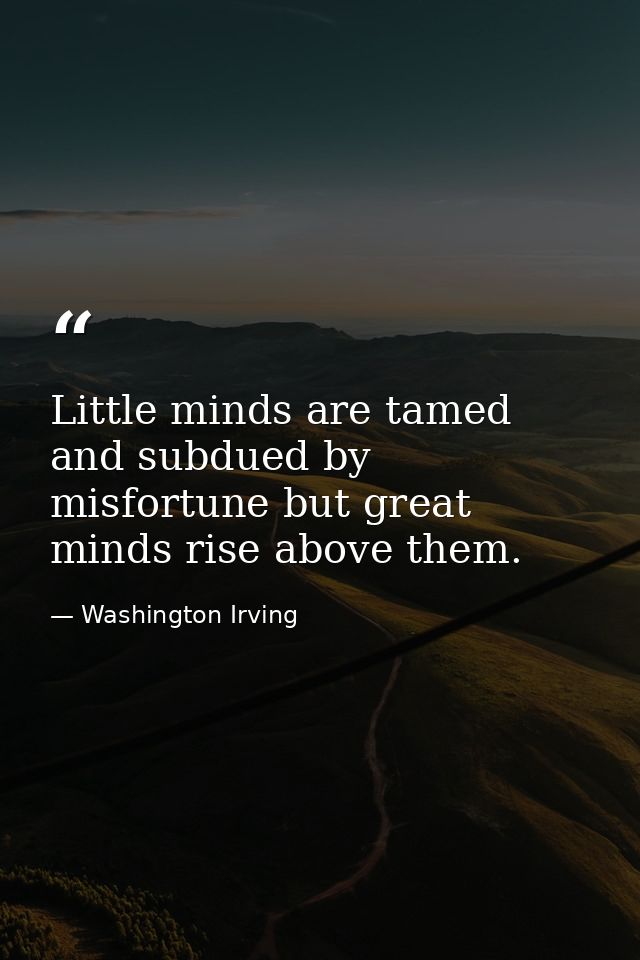 Little minds are tamed and subdued by misfortune but great minds rise above them. — Washington Irving