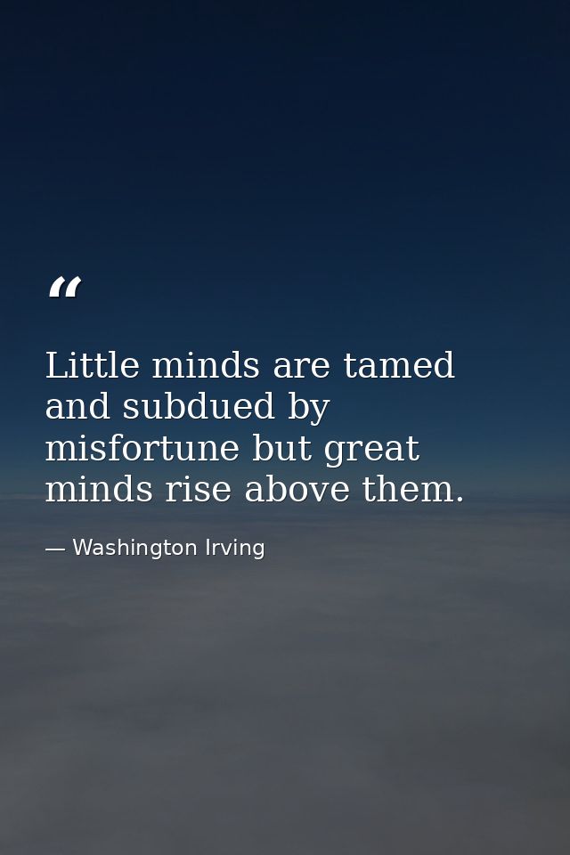 Little minds are tamed and subdued by misfortune but great minds rise above them. — Washington Irving