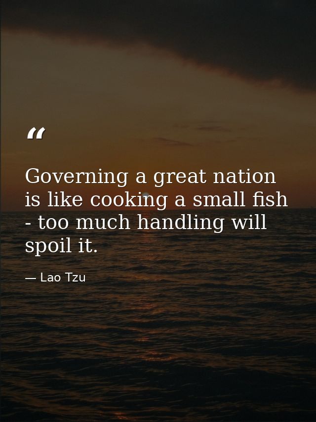 Governing a great nation is like cooking a small fish - too much handling will spoil it. — Lao Tzu