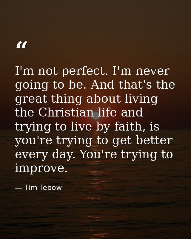 I'm not perfect. I'm never going to be. And that's the great thing about living the Christian life and trying to live by — Tim Tebow