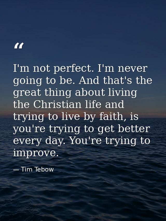 I'm not perfect. I'm never going to be. And that's the great thing about living the Christian life and trying to live by — Tim Tebow