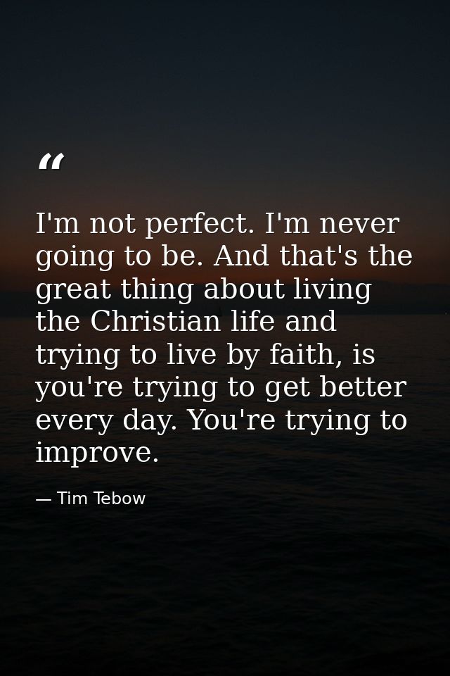 I'm not perfect. I'm never going to be. And that's the great thing about living the Christian life and trying to live by — Tim Tebow