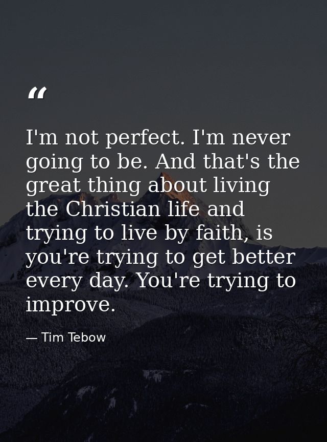 I'm not perfect. I'm never going to be. And that's the great thing about living the Christian life and trying to live by — Tim Tebow