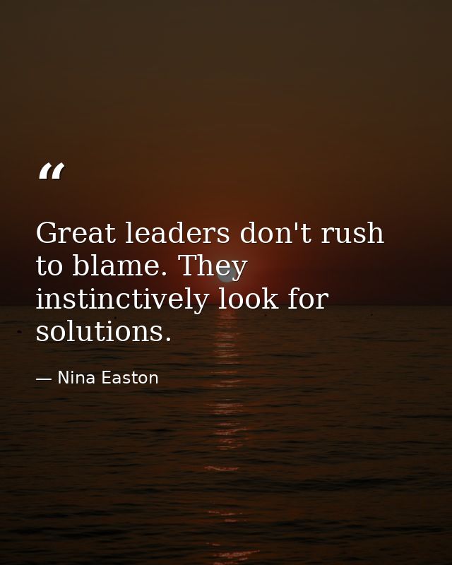 Great leaders don't rush to blame. They instinctively look for solutions. — Nina Easton