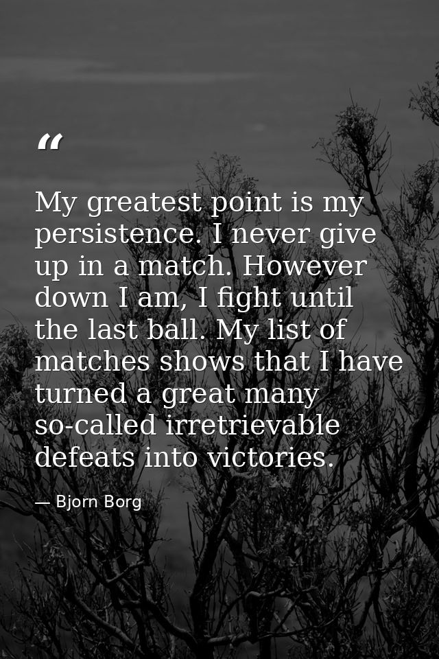 My greatest point is my persistence. I never give up in a match. However down I am, I fight until the last ball. My list — Bjorn Borg