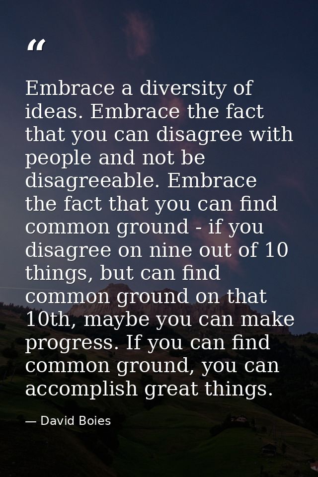 Embrace a diversity of ideas. Embrace the fact that you can disagree with people and not be disagreeable. Embrace the fa — David Boies