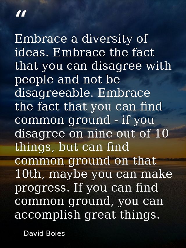 Embrace a diversity of ideas. Embrace the fact that you can disagree with people and not be disagreeable. Embrace the fa — David Boies