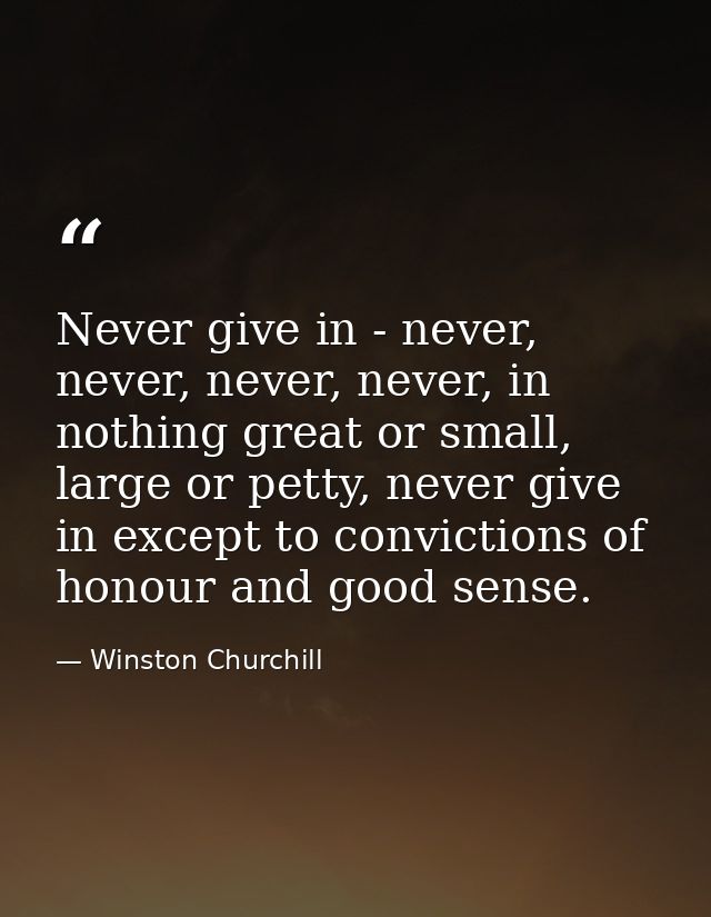 Never give in - never, never, never, never, in nothing great or small, large or petty, never give in except to convictio — Winston Churchill