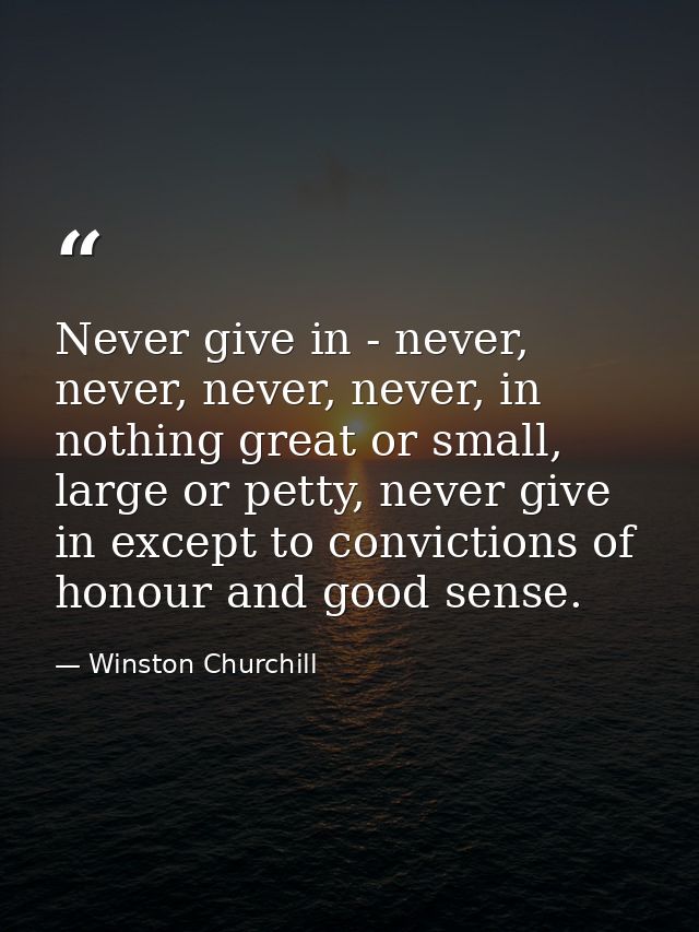 Never give in - never, never, never, never, in nothing great or small, large or petty, never give in except to convictio — Winston Churchill
