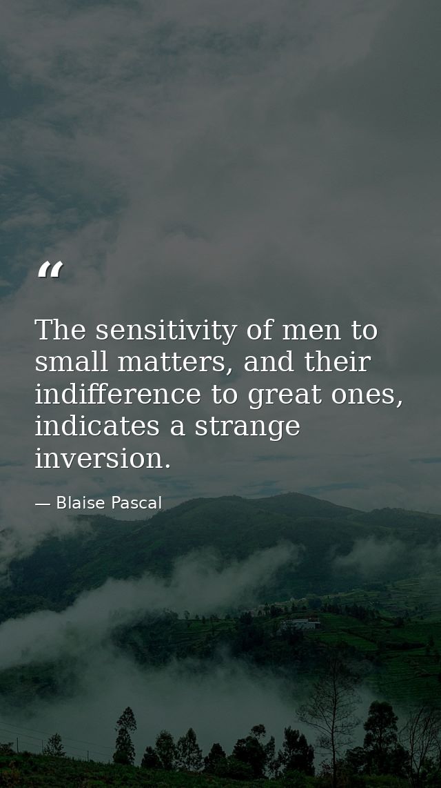 The sensitivity of men to small matters, and their indifference to great ones, indicates a strange inversion. — Blaise Pascal