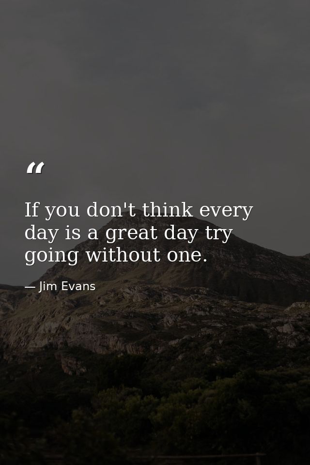 If you don't think every day is a great day try going without one. — Jim Evans
