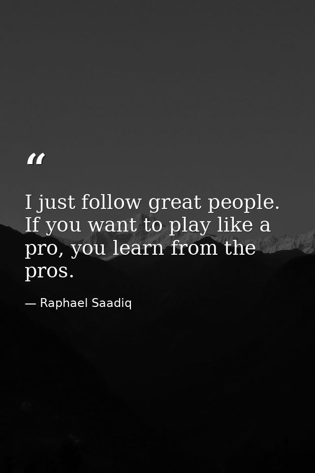 I just follow great people. If you want to play like a pro, you learn from the pros. — Raphael Saadiq