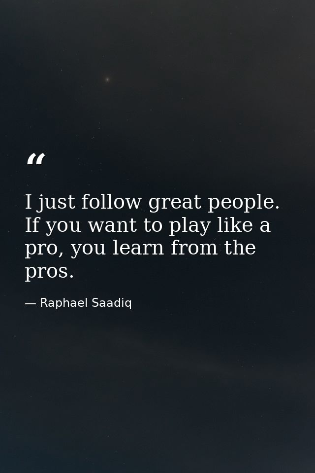 I just follow great people. If you want to play like a pro, you learn from the pros. — Raphael Saadiq