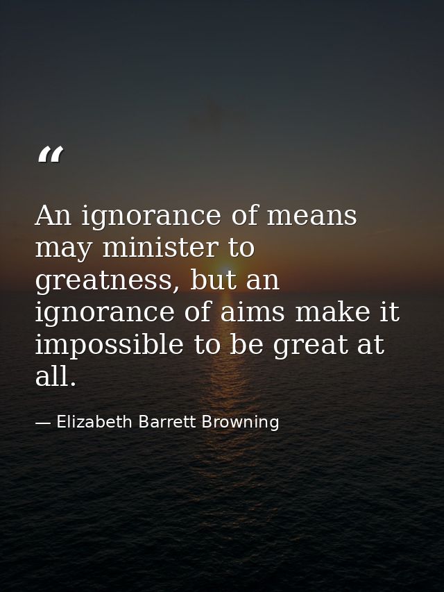 An ignorance of means may minister to greatness, but an ignorance of aims make it impossible to be great at all. — Elizabeth Barrett Browning