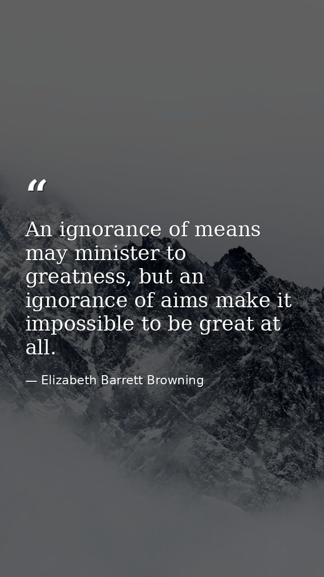 An ignorance of means may minister to greatness, but an ignorance of aims make it impossible to be great at all. — Elizabeth Barrett Browning