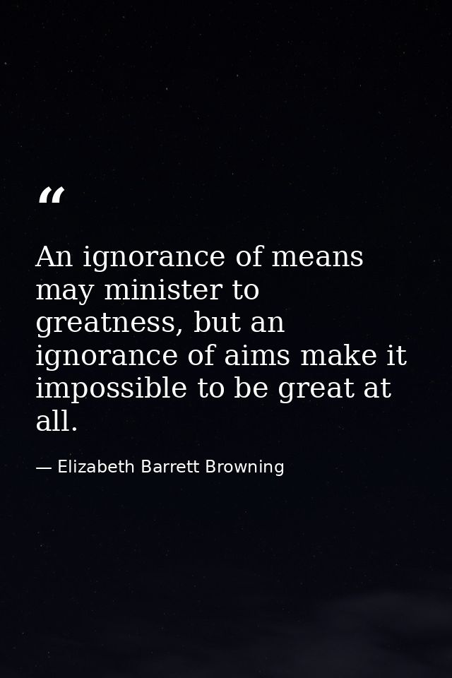 An ignorance of means may minister to greatness, but an ignorance of aims make it impossible to be great at all. — Elizabeth Barrett Browning