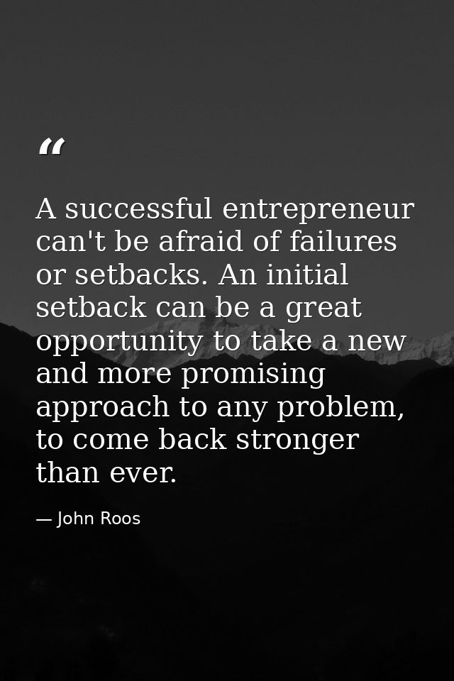 A successful entrepreneur can't be afraid of failures or setbacks. An initial setback can be a great opportunity to take — John Roos
