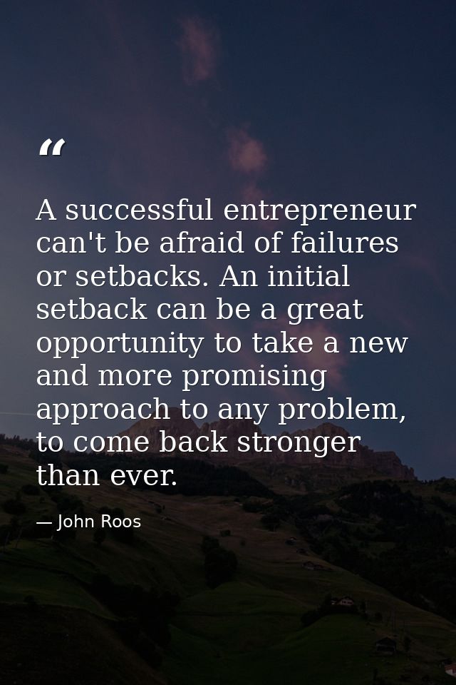 A successful entrepreneur can't be afraid of failures or setbacks. An initial setback can be a great opportunity to take — John Roos