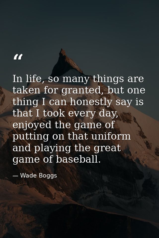In life, so many things are taken for granted, but one thing I can honestly say is that I took every day, enjoyed the ga — Wade Boggs