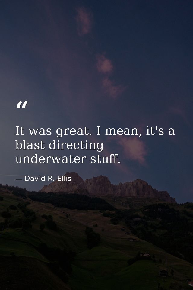 It was great. I mean, it's a blast directing underwater stuff. — David R. Ellis