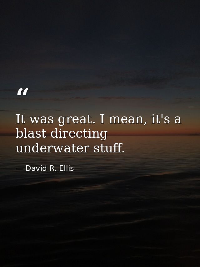 It was great. I mean, it's a blast directing underwater stuff. — David R. Ellis