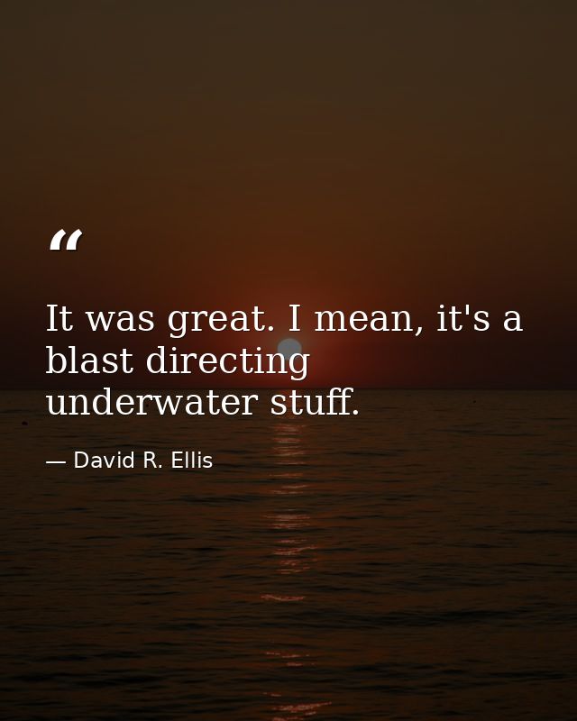 It was great. I mean, it's a blast directing underwater stuff. — David R. Ellis