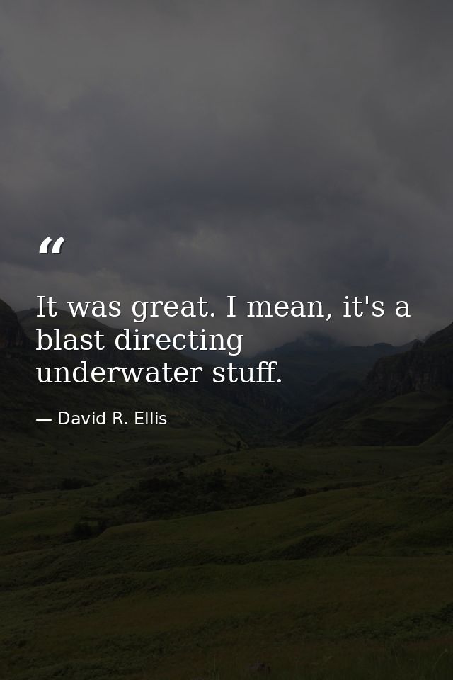 It was great. I mean, it's a blast directing underwater stuff. — David R. Ellis