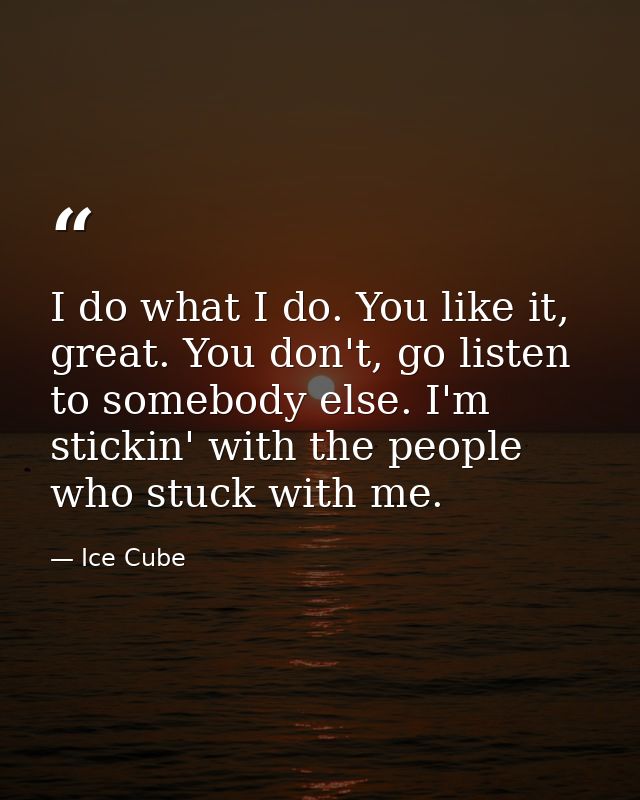 I do what I do. You like it, great. You don't, go listen to somebody else. I'm stickin' with the people who stuck with m — Ice Cube