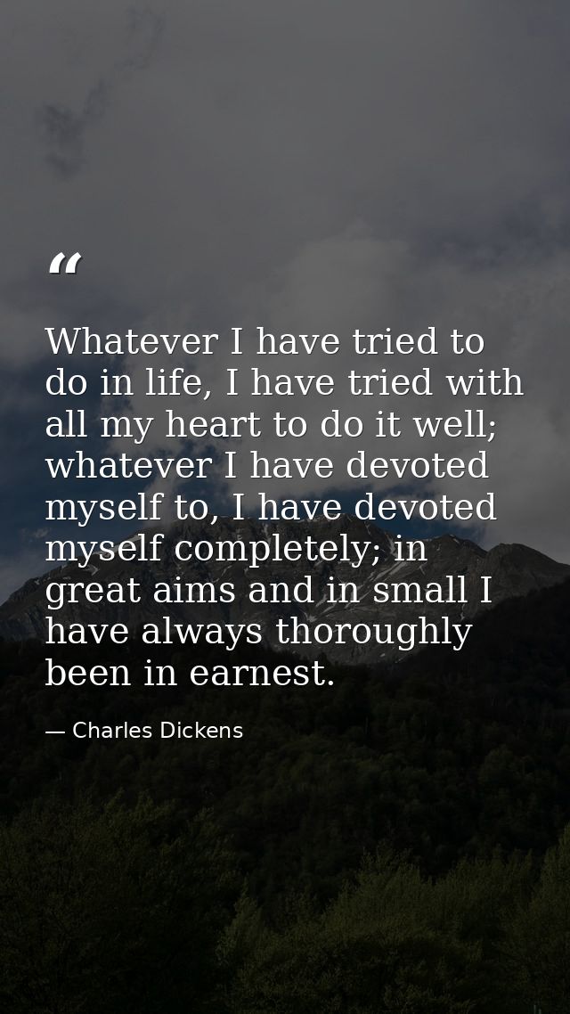 Whatever I have tried to do in life, I have tried with all my heart to do it well; whatever I have devoted myself to, I  — Charles Dickens