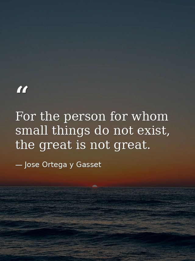 For the person for whom small things do not exist, the great is not great. — Jose Ortega y Gasset