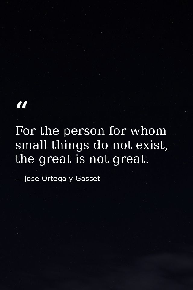 For the person for whom small things do not exist, the great is not great. — Jose Ortega y Gasset