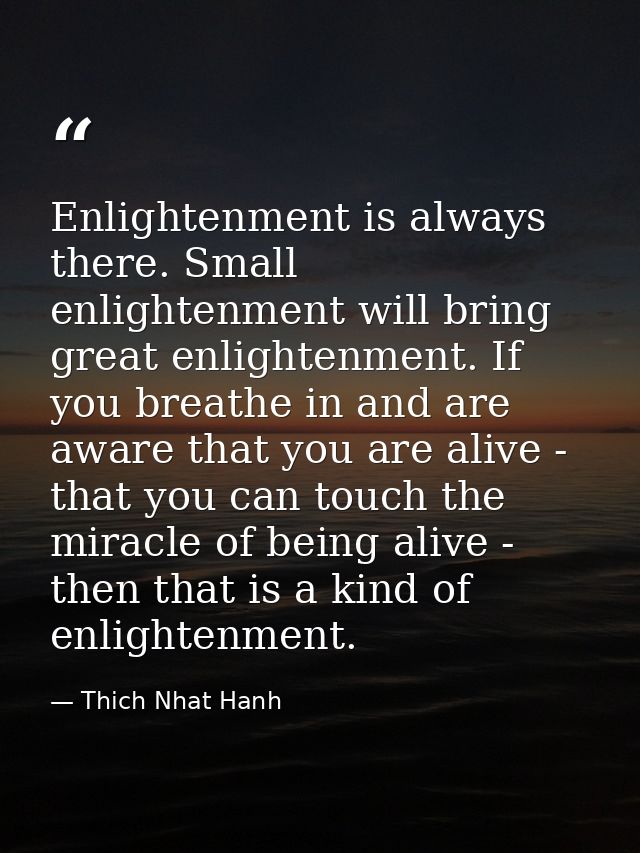 Enlightenment is always there. Small enlightenment will bring great enlightenment. If you breathe in and are aware that  — Thich Nhat Hanh