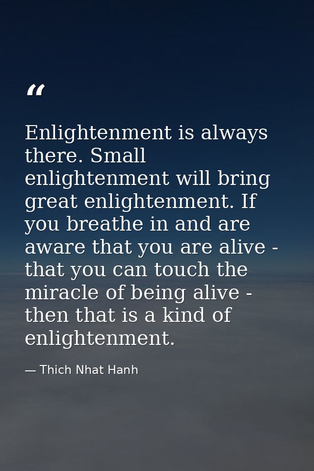 Enlightenment is always there. Small enlightenment will bring great enlightenment. If you breathe in and are aware that  — Thich Nhat Hanh