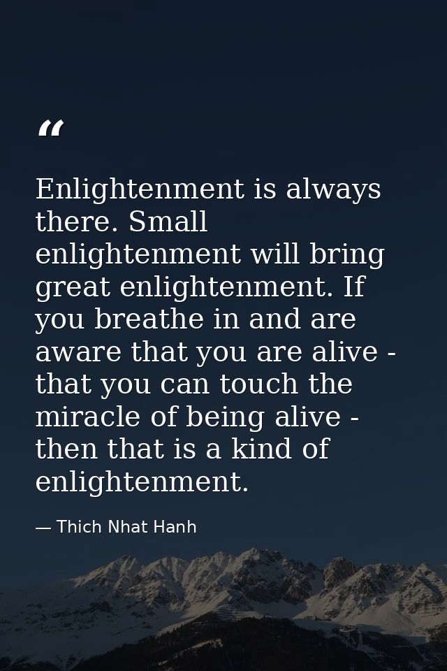 Enlightenment is always there. Small enlightenment will bring great enlightenment. If you breathe in and are aware that  — Thich Nhat Hanh