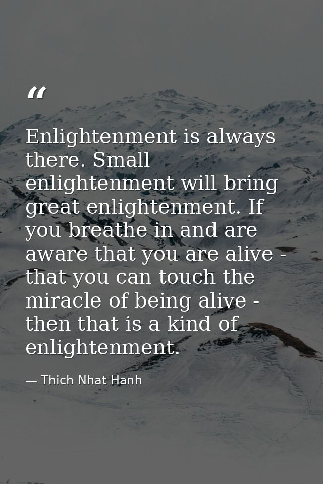 Enlightenment is always there. Small enlightenment will bring great enlightenment. If you breathe in and are aware that  — Thich Nhat Hanh