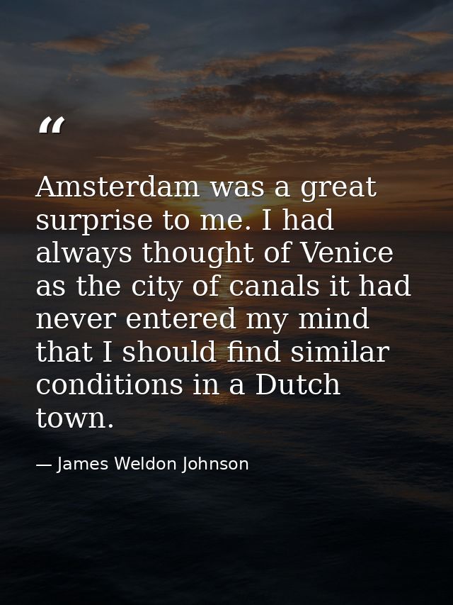 Amsterdam was a great surprise to me. I had always thought of Venice as the city of canals it had never entered my mind  — James Weldon Johnson