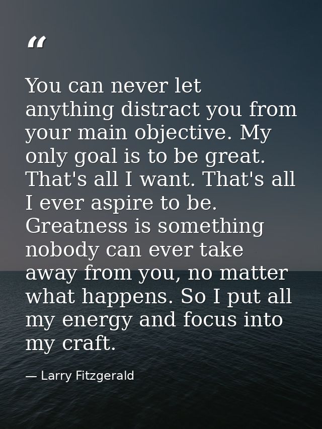 You can never let anything distract you from your main objective. My only goal is to be great. That's all I want. That's — Larry Fitzgerald