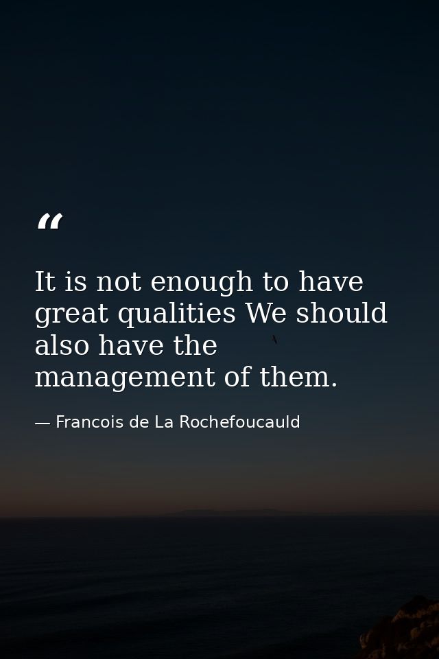 It is not enough to have great qualities We should also have the management of them. — Francois de La Rochefoucauld