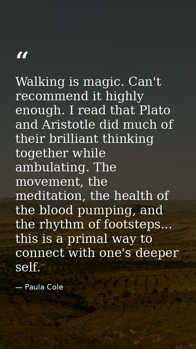 Walking is magic. Can't recommend it highly enough. I read that Plato and Aristotle did much of their brilliant thinking — Paula Cole