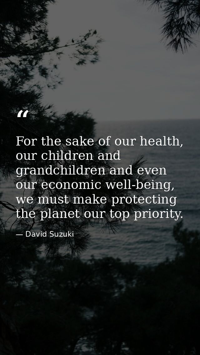 For the sake of our health, our children and grandchildren and even our economic well-being, we must make protecting the — David Suzuki