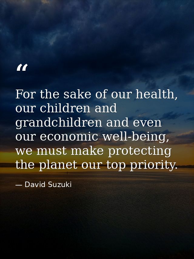 For the sake of our health, our children and grandchildren and even our economic well-being, we must make protecting the — David Suzuki