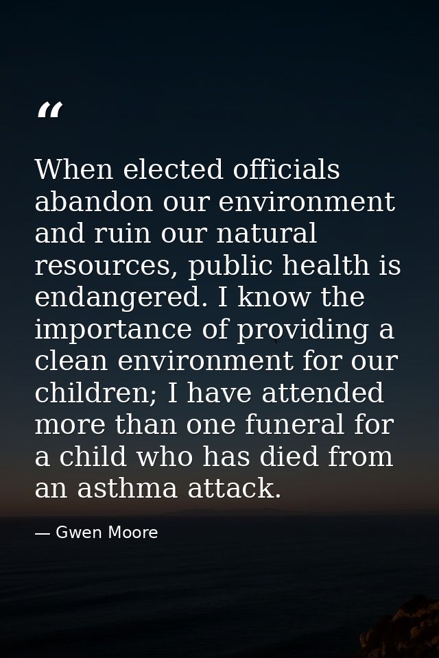 When elected officials abandon our environment and ruin our natural resources, public health is endangered. I know the i — Gwen Moore