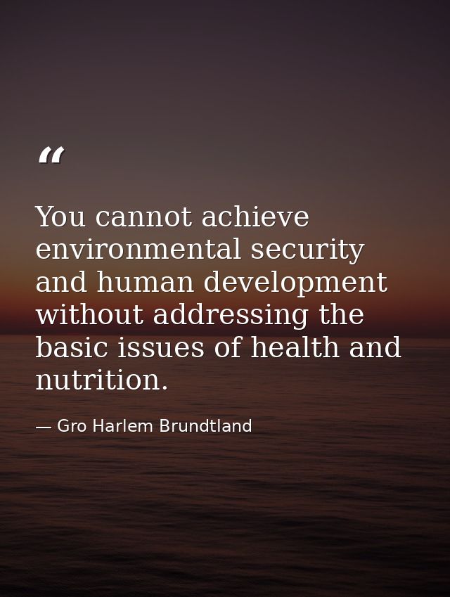 You cannot achieve environmental security and human development without addressing the basic issues of health and nutrit — Gro Harlem Brundtland